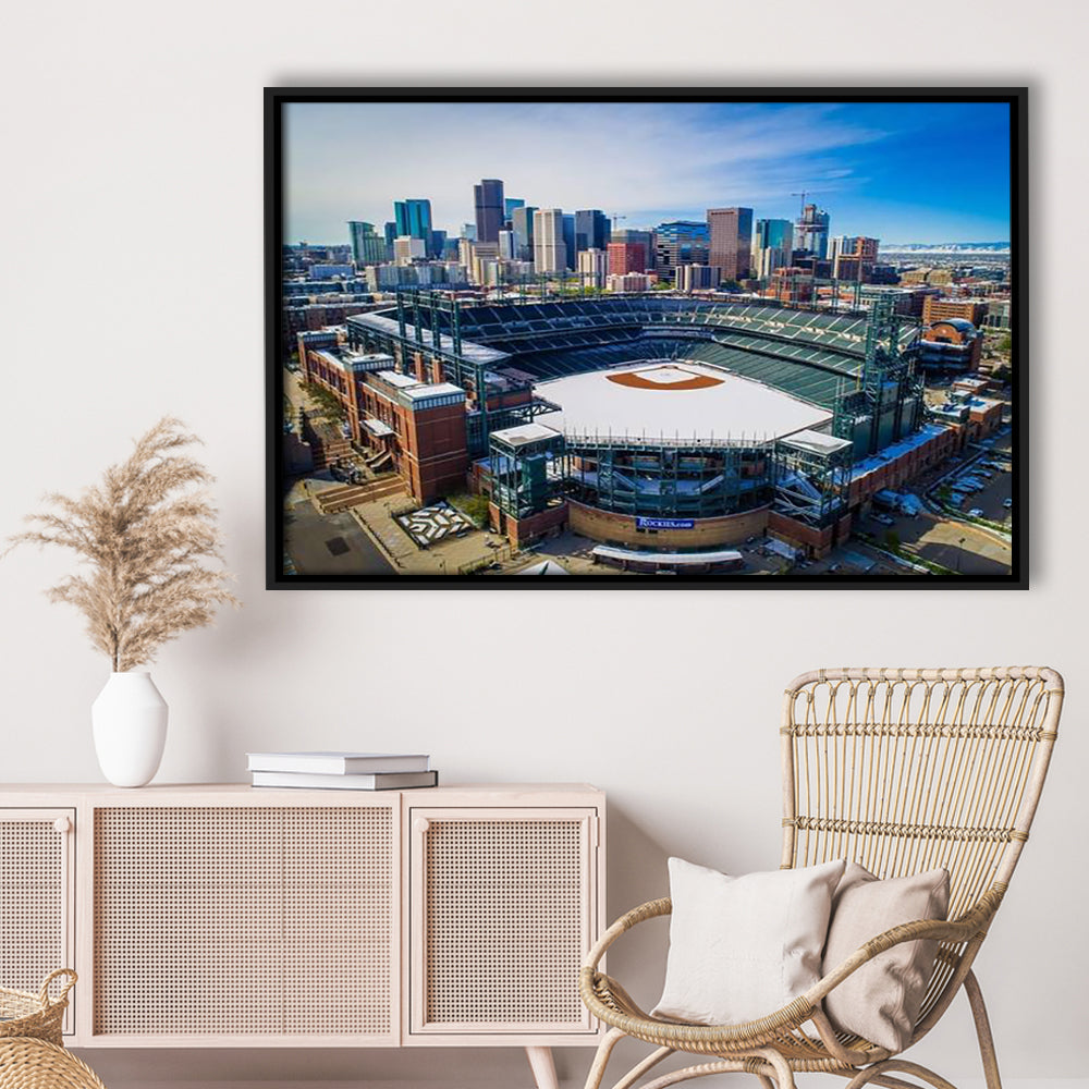 Coors Field in Snow, Stadium Canvas, Sport Art, Framed Canvas Print Wall Art, Floating Frame