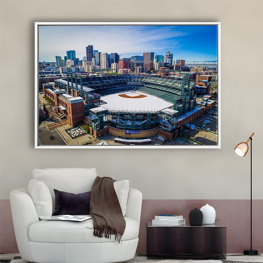 Coors Field in Snow, Stadium Canvas, Sport Art, Framed Canvas Print Wall Art, Floating Frame