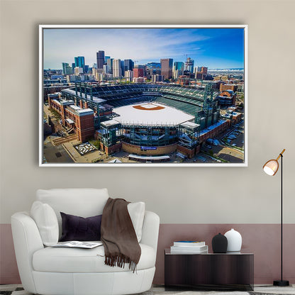 Coors Field in Snow, Stadium Canvas, Sport Art, Framed Canvas Print Wall Art, Floating Frame