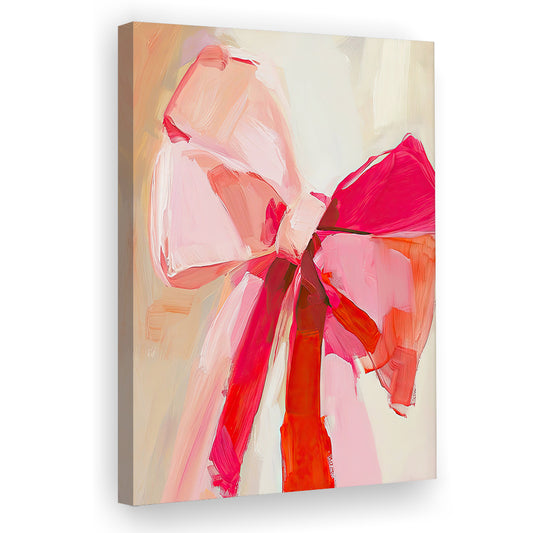 Coquette Pink Bow Vintage Art Print Painting Deep Blush, Canvas Print Wall Art, Wall Decor, Painting Canvas