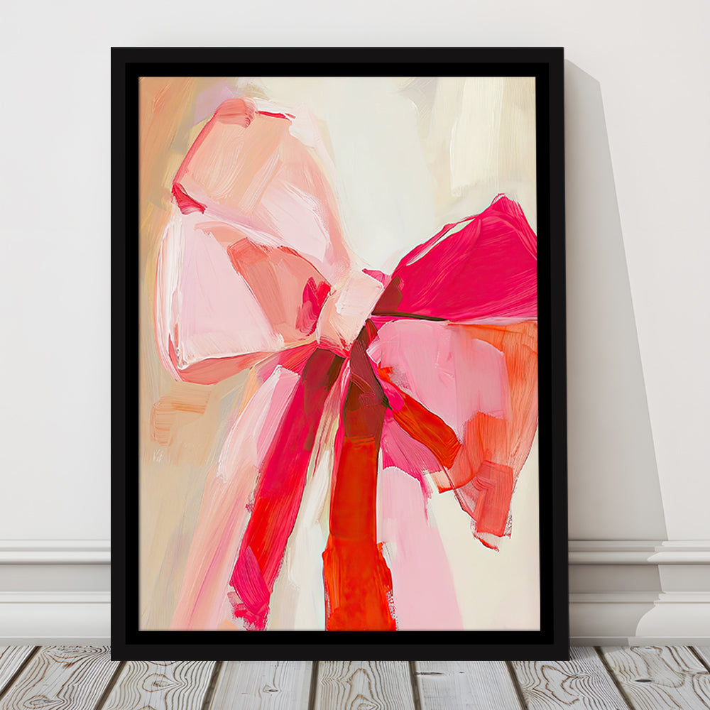 Coquette Pink Bow Vintage Art Print Painting Deep Blush, Framed Canvas Print Wall Art, Floating Frame