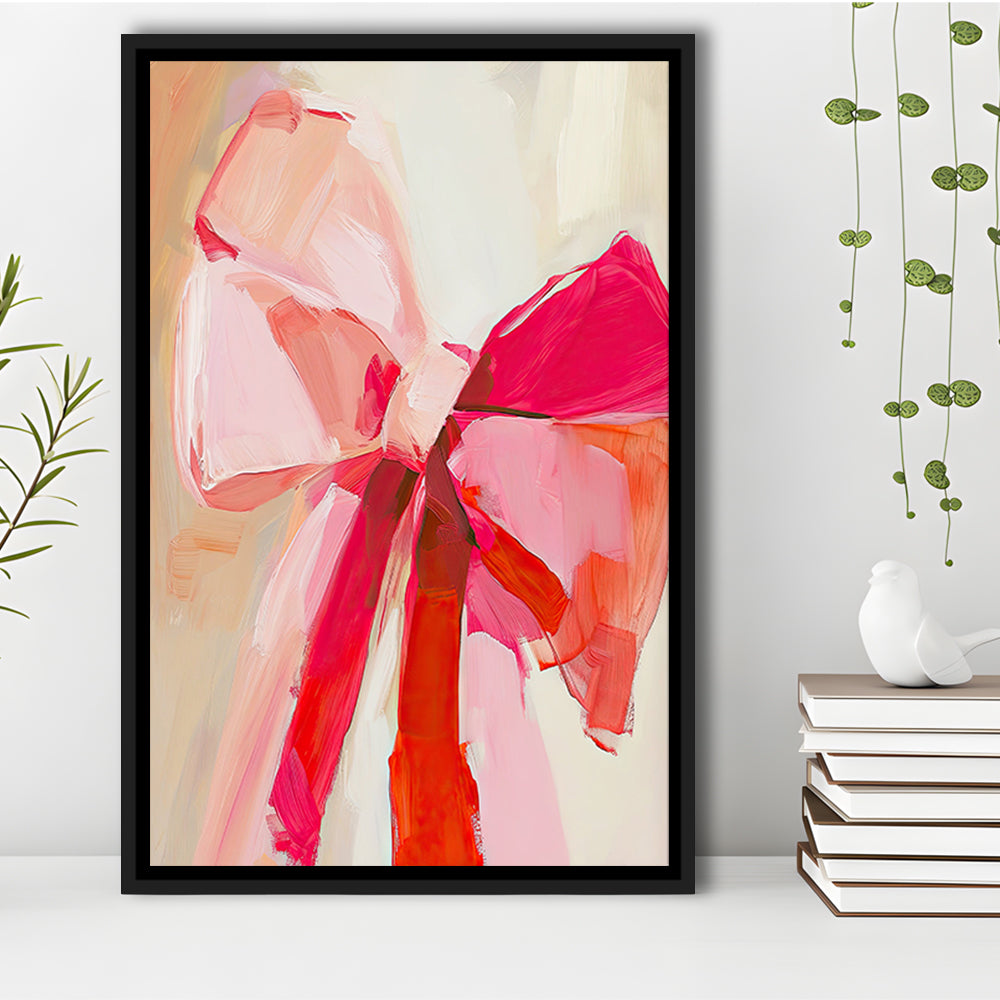 Coquette Pink Bow Vintage Art Print Painting Deep Blush, Framed Canvas Print Wall Art, Floating Frame