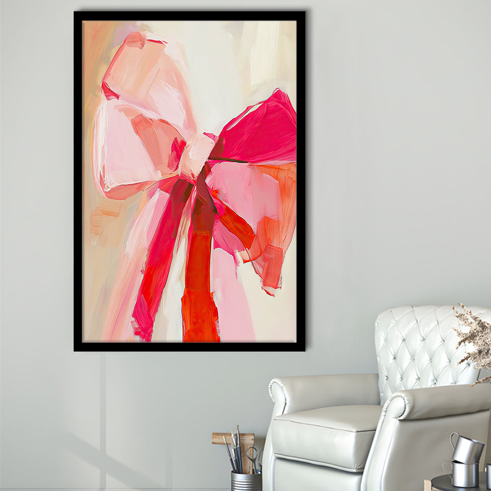 Coquette Pink Bow Vintage Art Print Painting Deep Blush, Framed Art Print Wall Decor, Picture Framed