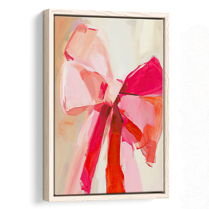 Coquette Pink Bow Vintage Art Print Painting Deep Blush, Framed Canvas Print Wall Art, Floating Frame