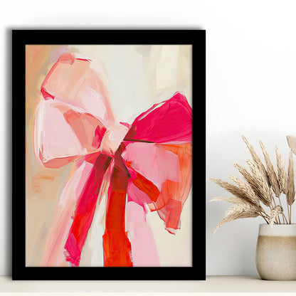 Coquette Pink Bow Vintage Art Print Painting Deep Blush, Framed Art Print Wall Decor, Picture Framed