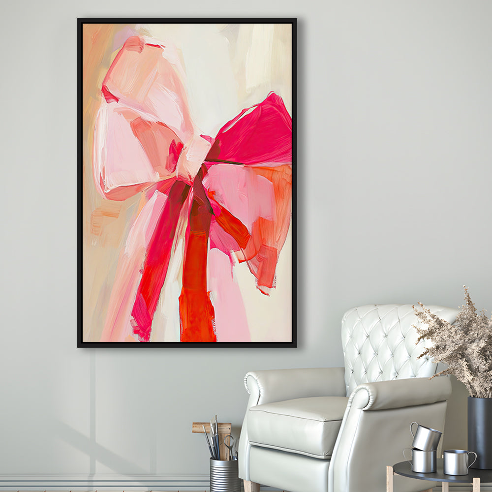 Coquette Pink Bow Vintage Art Print Painting Deep Blush, Framed Canvas Print Wall Art, Floating Frame