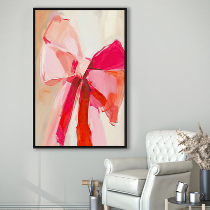Coquette Pink Bow Vintage Art Print Painting Deep Blush, Framed Canvas Print Wall Art, Floating Frame
