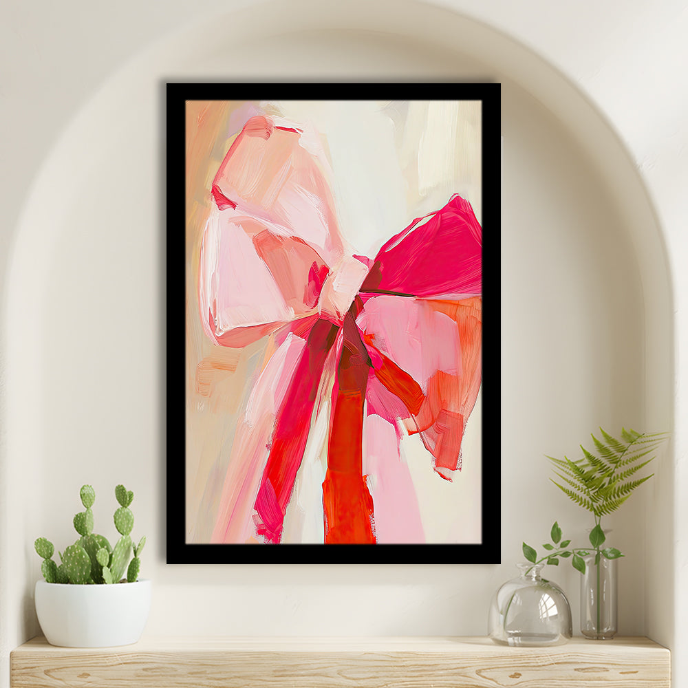 Coquette Pink Bow Vintage Art Print Painting Deep Blush, Framed Art Print Wall Decor, Picture Framed