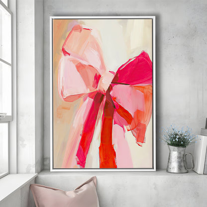 Coquette Pink Bow Vintage Art Print Painting Deep Blush, Framed Canvas Print Wall Art, Floating Frame