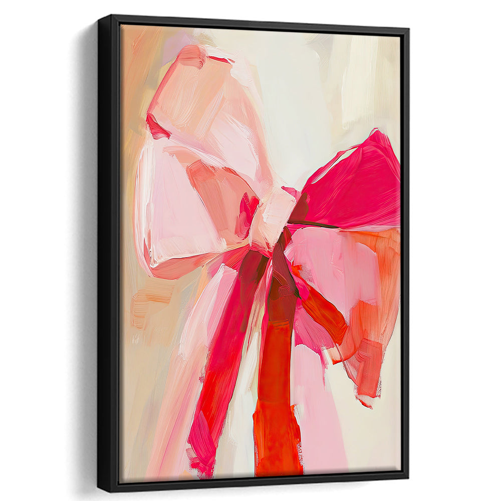 Coquette Pink Bow Vintage Art Print Painting Deep Blush, Framed Canvas Print Wall Art, Floating Frame