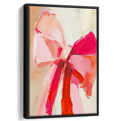 Coquette Pink Bow Vintage Art Print Painting Deep Blush, Framed Canvas Print Wall Art, Floating Frame
