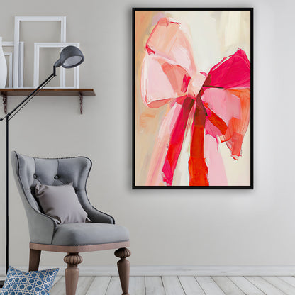 Coquette Pink Bow Vintage Art Print Painting Deep Blush, Framed Canvas Print Wall Art, Floating Frame