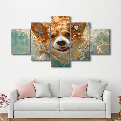 Corgi Puppie Playing Swiming Underwater, Canvas Art Decor Print, Painting Art, Mixed Panels Canvas Print Wall Art