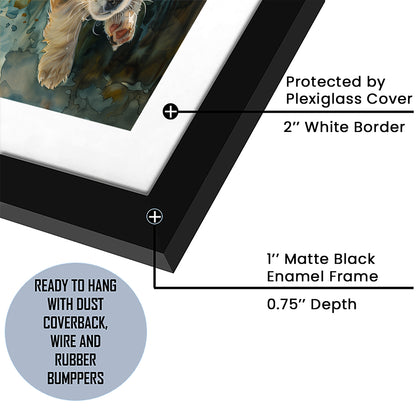 Corgi Puppies Playing Underwater Painting, Framed  Print, Painting Art, Framed Art Print White Border Wall Decor