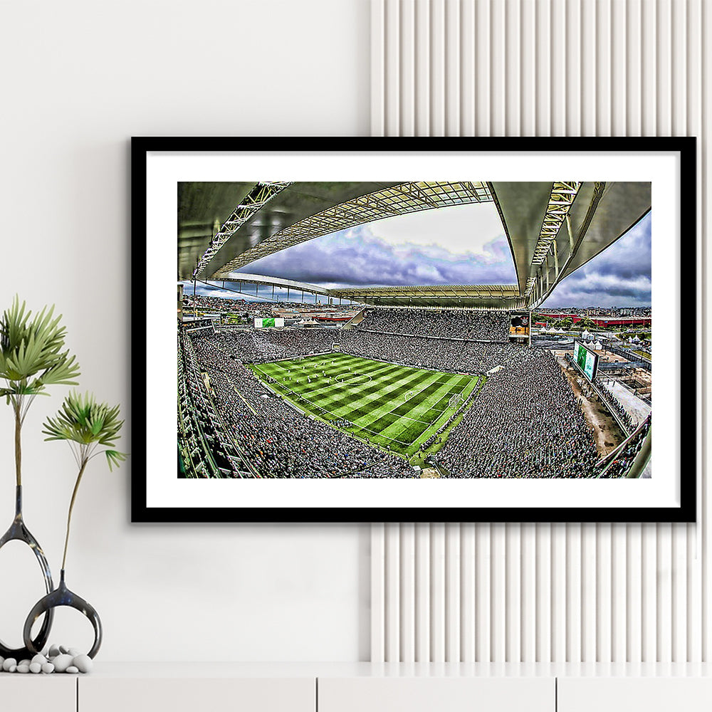 Corinthians Arena, Stadium Canvas, Sport Art, Gift for him, White Border Framed Art Print Wall Decor