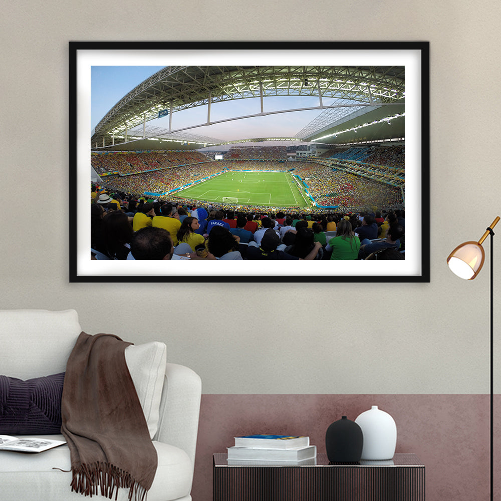 Corinthians Stadium, Stadium Canvas, Sport Art, Gift for him, White Border Framed Art Print Wall Decor