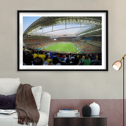 Corinthians Stadium, Stadium Canvas, Sport Art, Gift for him, White Border Framed Art Print Wall Decor