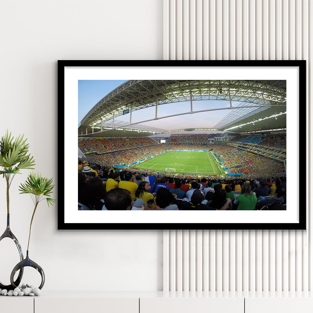Corinthians Stadium, Stadium Canvas, Sport Art, Gift for him, White Border Framed Art Print Wall Decor