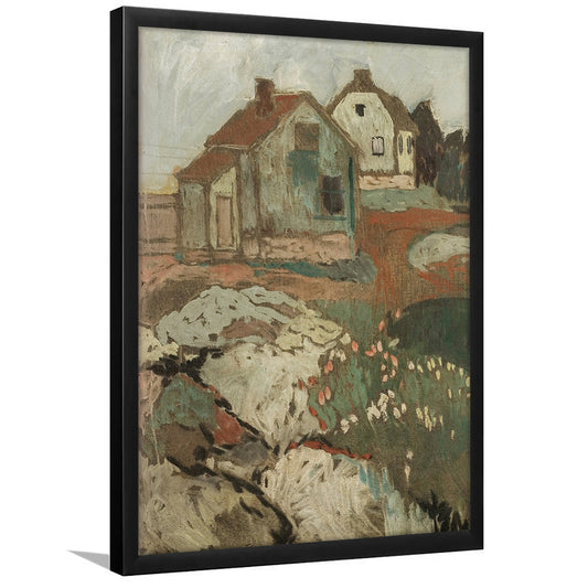 Cottage Core Decor Landscape Oil Painting Neutral Framed Art Print Wall Decor, Moody Print Wall Art
