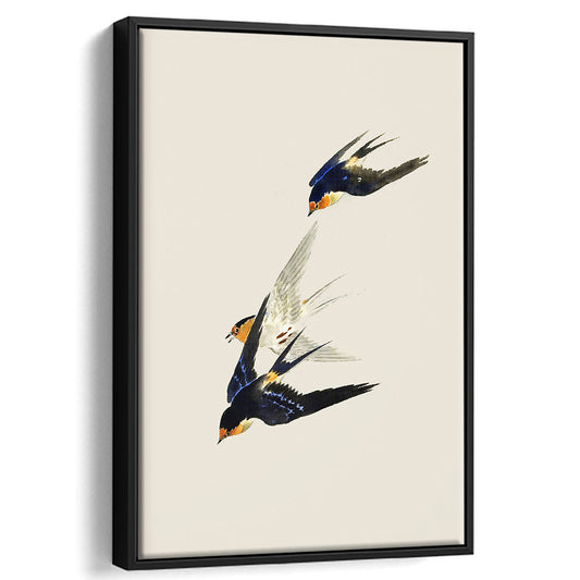 Cottage Core Decor Neutral Framed Canvas Print Wall Art, Vintage Bird Minimalist Wall Art, Laundry Room Decor Wall Art