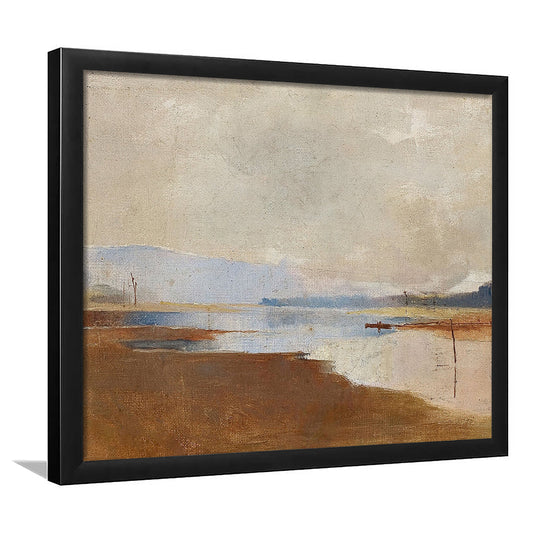 Cottage Core Decor Vintage Landscape Painting Neutral Framed Art Print Wall Decor, Rustic Fine Art