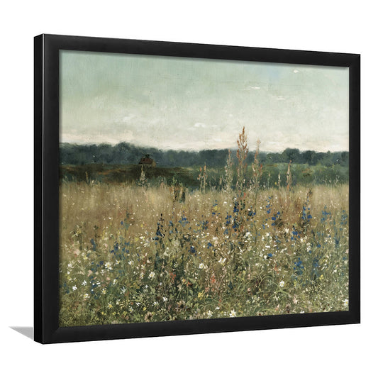 Cottagecore Decor Oil Painting Meadow Landscape Vintage Muted Flower Field Framed Art Print Wall Decor