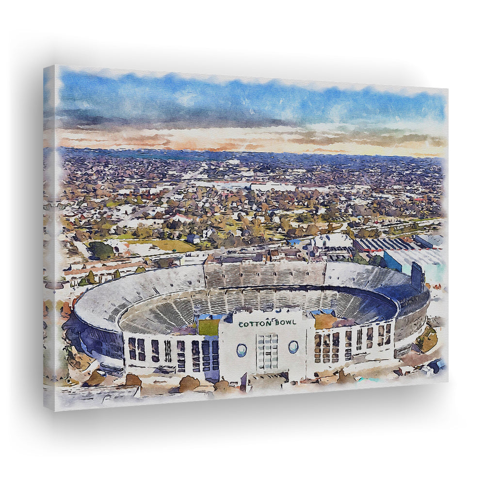 Cotton Bowl Painting Stadium Watercolor, Dallas Texas Watercolor, Sport Art, Gifts for him, Canvas Print Wall Art