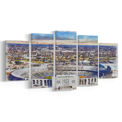 Cotton Bowl Painting Stadium Watercolor, Dallas Texas Watercolor, Sport Art, Mixed 5 Panel, Canvas Print Wall Art