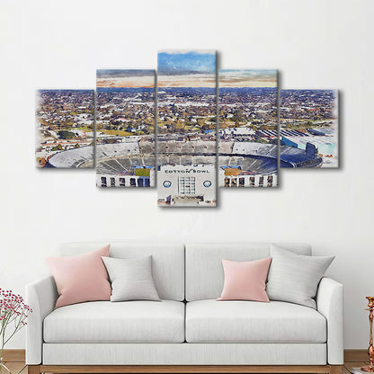 Cotton Bowl Painting Stadium Watercolor, Dallas Texas Watercolor, Sport Art, Mixed 5 Panel, Canvas Print Wall Art