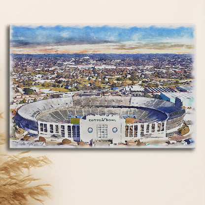 Cotton Bowl Painting Stadium Watercolor, Dallas Texas Watercolor, Sport Art, Gifts for him, Canvas Print Wall Art