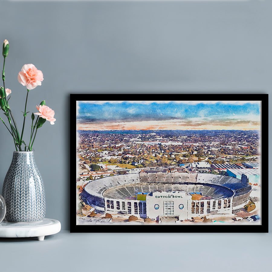 Cotton Bowl Painting Stadium Watercolor, Dallas Texas Watercolor, Sport Gift Art, Framed Art Print Wall Decor