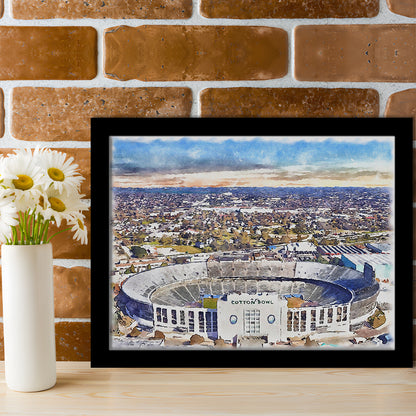Cotton Bowl Painting Stadium Watercolor, Dallas Texas Watercolor, Sport Gift Art, Framed Art Print Wall Decor