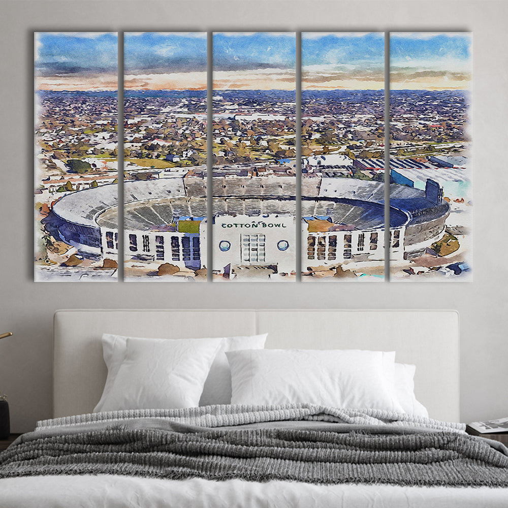 Cotton Bowl Painting Stadium Watercolor, Dallas Texas Watercolor, Sport Art, Extra Large Canvas Print Wall Art