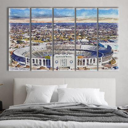 Cotton Bowl Painting Stadium Watercolor, Dallas Texas Watercolor, Sport Art, Extra Large Canvas Print Wall Art