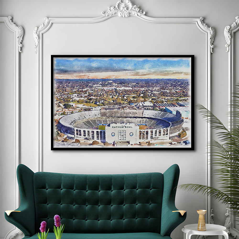 Cotton Bowl Painting Stadium Watercolor, Dallas Texas Watercolor, Sport Gift Art, Framed Art Print Wall Decor