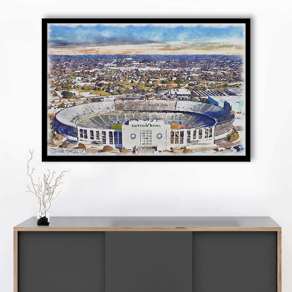 Cotton Bowl Painting Stadium Watercolor, Dallas Texas Watercolor, Sport Gift Art, Framed Art Print Wall Decor