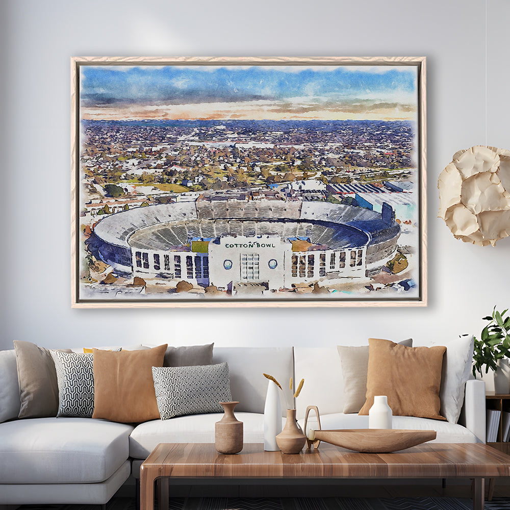 Cotton Bowl Painting Stadium Watercolor, Dallas Texas Watercolor, Sport Gift Art, Framed Canvas Print Wall Art