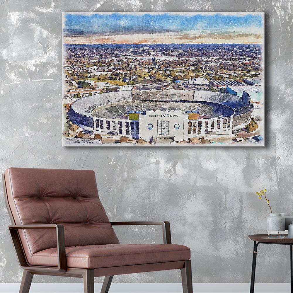 Cotton Bowl Painting Stadium Watercolor, Dallas Texas Watercolor, Sport Art, Gifts for him, Canvas Print Wall Art