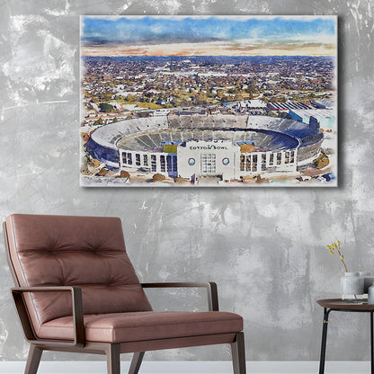 Cotton Bowl Painting Stadium Watercolor, Dallas Texas Watercolor, Sport Art, Gifts for him, Canvas Print Wall Art