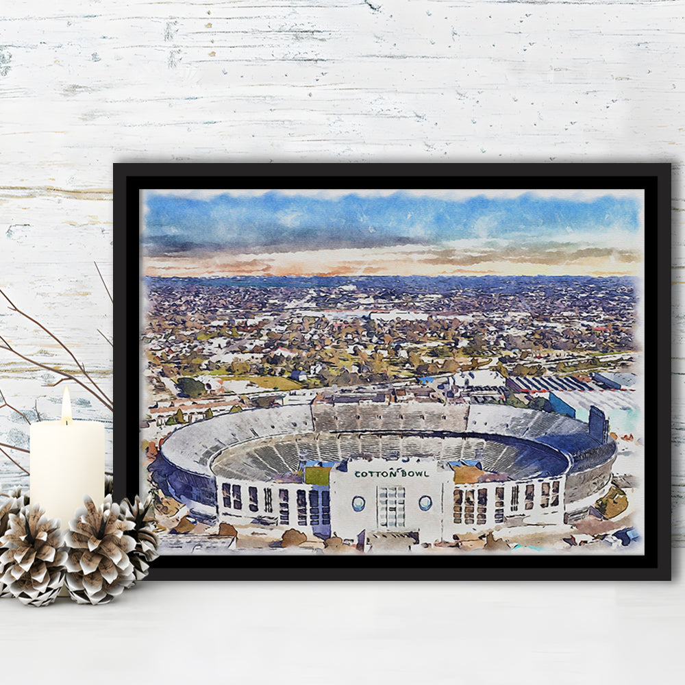Cotton Bowl Painting Stadium Watercolor, Dallas Texas Watercolor, Sport Gift Art, Framed Canvas Print Wall Art
