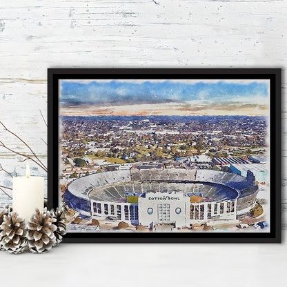 Cotton Bowl Painting Stadium Watercolor, Dallas Texas Watercolor, Sport Gift Art, Framed Canvas Print Wall Art