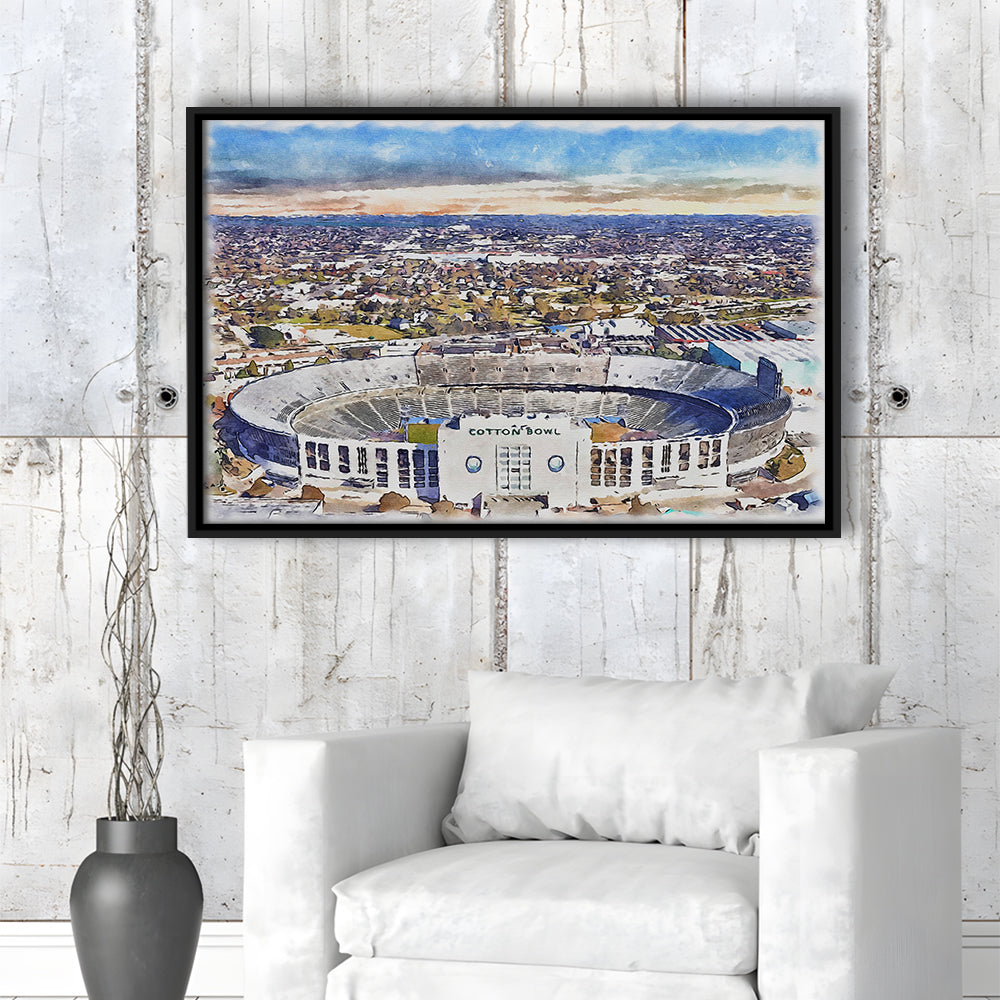 Cotton Bowl Painting Stadium Watercolor, Dallas Texas Watercolor, Sport Gift Art, Framed Canvas Print Wall Art