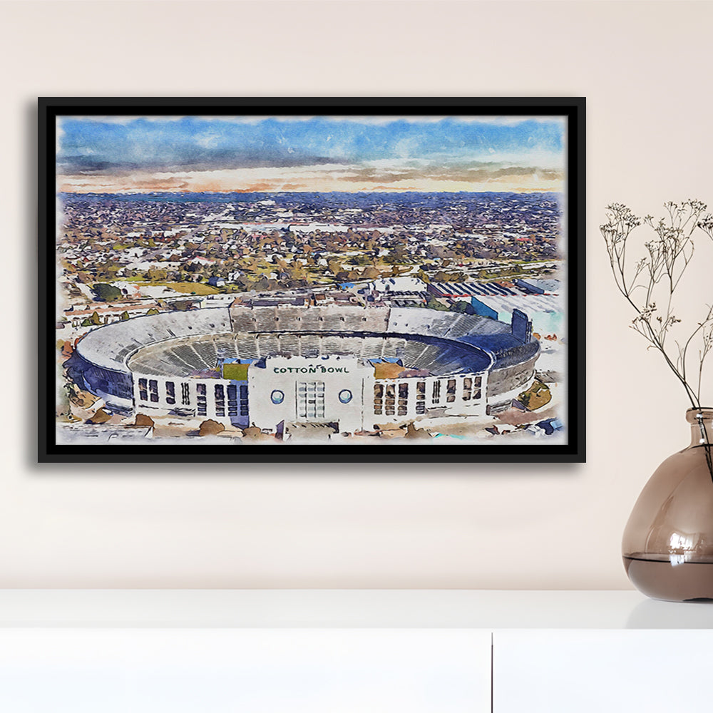 Cotton Bowl Painting Stadium Watercolor, Dallas Texas Watercolor, Sport Gift Art, Framed Canvas Print Wall Art