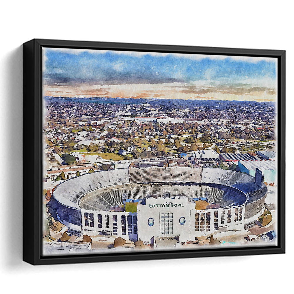 Cotton Bowl Painting Stadium Watercolor, Dallas Texas Watercolor, Sport Gift Art, Framed Canvas Print Wall Art