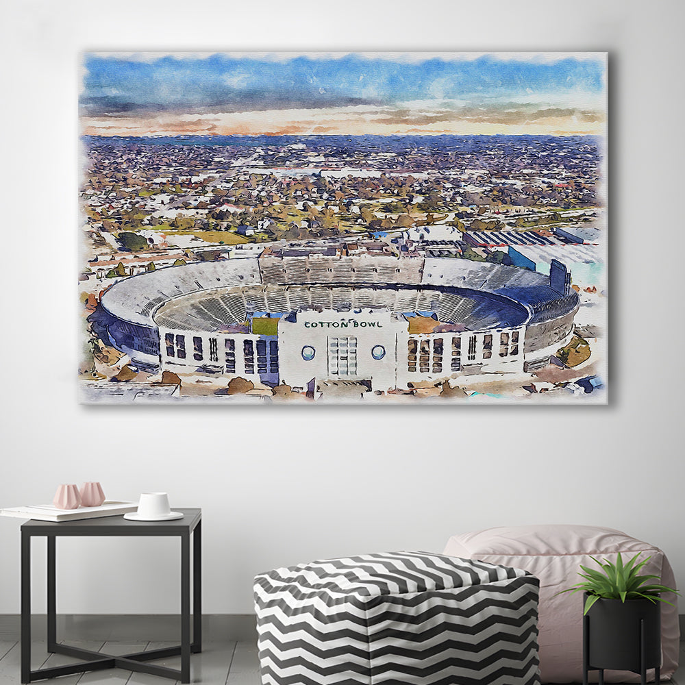 Cotton Bowl Painting Stadium Watercolor, Dallas Texas Watercolor, Sport Art, Gifts for him, Canvas Print Wall Art