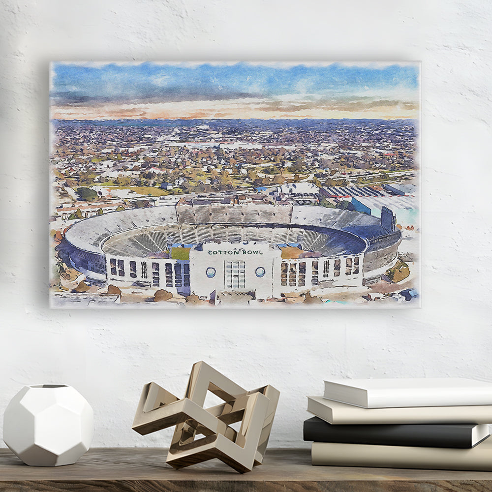 Cotton Bowl Painting Stadium Watercolor, Dallas Texas Watercolor, Sport Art, Gifts for him, Canvas Print Wall Art