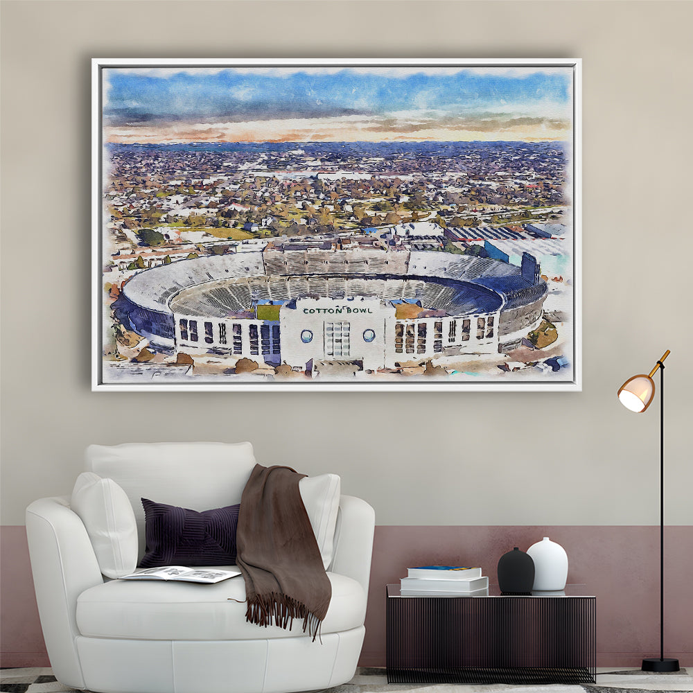 Cotton Bowl Painting Stadium Watercolor, Dallas Texas Watercolor, Sport Gift Art, Framed Canvas Print Wall Art