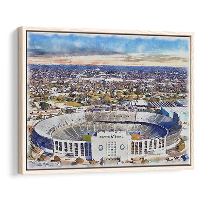 Cotton Bowl Painting Stadium Watercolor, Dallas Texas Watercolor, Sport Gift Art, Framed Canvas Print Wall Art