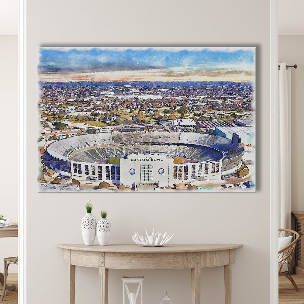 Cotton Bowl Painting Stadium Watercolor, Dallas Texas Watercolor, Sport Art, Gifts for him, Canvas Print Wall Art