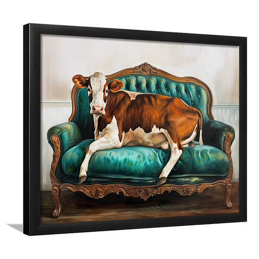 Cow Art Print,Farmhouse Decor,Wall Art,Vintage Print,Funny Cow Print, Framed Art Print Wall Decor, Picture Framed